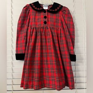 Rare Editions Girls 5 Plaid Red Black Tartan Button Christmas Holiday Dress